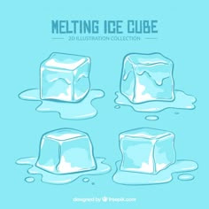 melting ice cubes on blue background