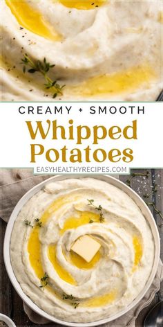 creamy and smooth whipped potatoes in a white bowl