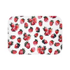 a white tray with strawberries printed on the front and sides, all in red