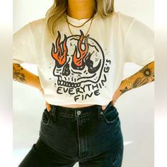 Brand Of Shirt Is Gildan. Heavy Cotton Style. Soft And Breathable. “Sand” Color Shirt Hippie Tank Tops, Edgy Outfit, Patchwork Crop Top, Baggy Tee, Outfit Boho, Are You Serious, Streetwear Summer, Trendy Graphic Tees, Vintage Rock