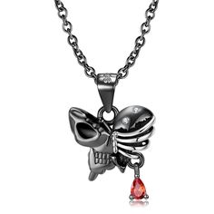 Our creative Custom Engravable Halloween Black Skull Charm Necklace is suitable for everyday wear fine jewelry. Personalize the back of the pendant with names or any text of your choice in local languages and unique symbols which make the it a perfect Halloween's fun gift for women and kids.  Material: Anti-allergic Go Wind Chain, Butterfly Skeleton, Halloween Butterfly, Gothic Necklaces, Skeleton Body, Butterfly Skull, Skeleton Necklace, Unique Symbols, Halloween Necklace