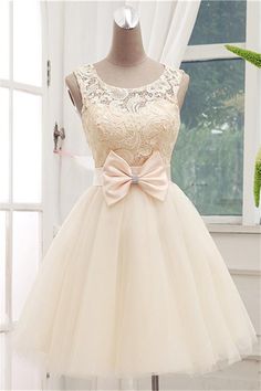 Timeless Sleeveless Lace Cocktail Dress Bowknot Tulle Short Prom Gowns-323178 Short Lace Bridesmaid Dresses, Bday Dress, Lace Ball Gowns, Lace Homecoming Dresses, فستان سهرة, Lace Bridesmaid Dresses, Sweet 16 Dresses, Vestidos Vintage, Cocktail Dress Lace