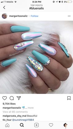 Turquoise Nail Art, Crazy Nail Designs, Turquoise Nails, Magic Nails, Finger Nail Art, Perfect Manicure, Exotic Nails, Nails Only