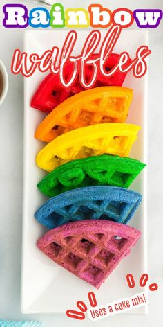 Layered rainbow waffles Waffle Donuts, Rainbow Bread, Waffle Day, Unicorn Birthday Party Decorations