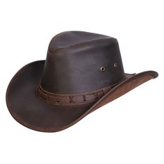 High Sierra Shapeable Leather Hat | Conner Hats Australian Cowboy, Mens Leather Hats, Brown Leather Hat, Custom Cowboy Hats, Leather Cowboy Hats, Kangol Hats, Lifeguard Hat, Outback Hat, Stetson Hat