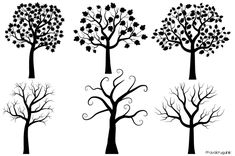 four trees silhouettes on white background