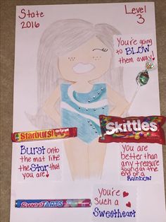 a drawing of a girl holding a candy bar