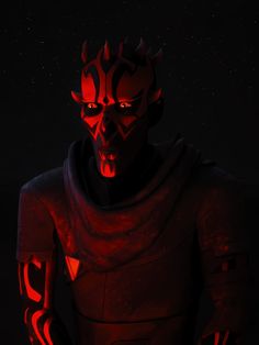 an animated character with red lights on his face