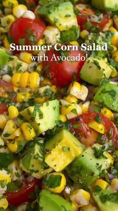 a salad with corn, avocado and tomatoes