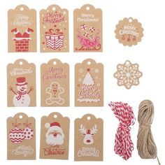 christmas gift tags and twine on white background