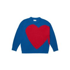 Meet The Love Knit. This extra cozy royal blue sweater is crafted from 100% Lambswool and boasts an eye-catching intarsia graphic of two oversized, vibrant red hearts connecting seamlessly across the front and back. Designed for a boxy, slightly oversized fit, stay true-to-size for a relaxed silhouette. For a more tail Royal Blue Sweater, One Direction Harry Styles, Winter Knit Sweater, Heart Sweater, Pick And Mix, Red Hearts, Blue Sweater, Y2k Aesthetic, Vibrant Red