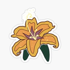 a yellow flower with green leaves sticker on a white background, it's been drawn