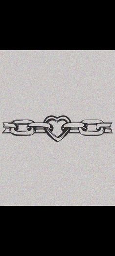 a black and white drawing of a chain with a heart on it's end