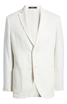 Elevate your wardrobe with this sport coat cut from breathable linen in a single-breasted silhouette with contemporary patch pockets. 28 1/2" length (size 40) Notched collar Lined 100% linen Dry clean Imported Formal Linen Outerwear With Patch Pockets, Classic Linen Blazer With Pockets, Formal Linen Sport Coat With Pockets, Classic Linen Blazer With Patch Pockets, Business Casual Linen Blazer With Patch Pockets, Linen Blazer With Patch Pockets For Business Casual, Tailored Linen Blazer With Patch Pockets, Tailored Linen Sport Coat With Pockets, Linen Blazer With Notch Lapel And Pockets