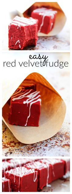 red velvet fudge cake with white icing on top