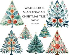 watercolor scandinavian christmas tree clipart