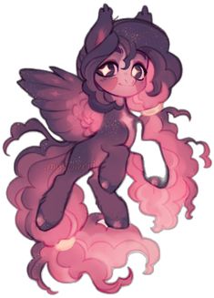 a drawing of a pink pony with wings on it's head and tail, standing in