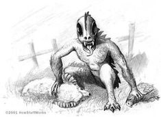 a drawing of a creature sitting on the ground