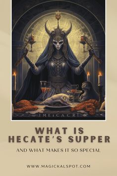 a poster with an image of a woman holding two candles in her hands and the words, what is hecatete's supper