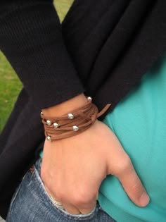 Suede Leather and Sterling Silver Beaded Wrap -- Bracelet or Necklace Bracelet En Cuir Diy, Diy Leather Bracelet, Layered Bracelet, Leather Jewellery, Beaded Wrap Bracelets, Bracelet Leather, Beaded Wraps, Bracelet Sterling Silver, Layered Bracelets