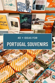 several books are stacked on top of each other with the title 40 ideas for portugal souven