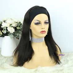 Product Details: Headband wigs are the perfect wigs for beginners. 100% human hair handcrafted with a stretchy cap, adjustable velcro band and sewn in combs for a secure fit. Great for Zoom calls, the gym, quick slays and more. No lace, glue or tape! Transform your look in under 5 minutes. 100% Human Hair. Can by dyed and straightened. Available in 150% density natural color. Hair Silky, Ponytail Bun, Hair Headband, Headband Wig, Comfortable Headbands, Cap Fits, Lazy Girl, Color Bands, Headband Wigs