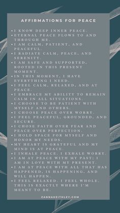 the back cover of affirmations for peace