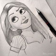 a pencil drawing of a girl with long hair