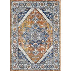 an orange and blue area rug