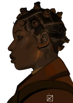 a drawing of a woman with her hair in buns and an earring on