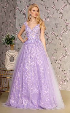 GLS by Gloria GL3398 Lilac Sleeve Straps, A Line Long Dress, Designer Formal Dresses, Sheer Corset, Exquisite Gowns, Plus Size Formal Dresses, Dress Stand, Corset Bodice, Tulle Gown