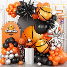 PRICES MAY VARY. 【Basketball Theme Garland Kit】Sufficient Quantity of ball theme party balloons includes 18 inch black/orange Balloon(2pcs), 10 inch black/orange/metallic silver balloons(55pcs), 5 inch black/orange/metallic silver balloons(40pcs), 22 inch silver/black star foil balloons(2pcs), 2PCS basketball foil balloons, balloon tools(balloon arch strips, glue points, ribbon). 【100% Natural Biodegradable Latex Balloons】We take great pride in the quality of our basketball birthday decorations, Basketball Party Decorations, Basketball Baby Shower, Balloon Wreath, Boys Birthday Party Decorations, Basketball Birthday Parties, Basketball Baby, Fest Temaer, Sports Theme Birthday, Kids Birthday Party Decoration