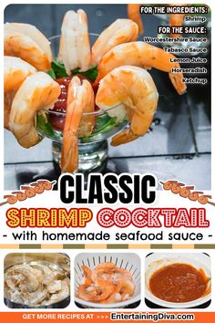 Classic Shrimp Cocktail With Homemade Seafood Sauce | Easy Recipes Shrimp Cocktail Recipe, Seafood Sauce Recipe, Cocktail Shrimp Recipes, Raw Shrimp, Recipe Shrimp, Seafood Sauce, Classic Appetizers