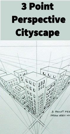 three point perspective cityscape is shown in black and white with the text 3 point perspective