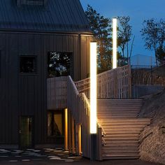 the stairs are lit up with bright lights