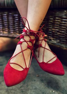 Bella Lace-Up Ballet Flat #jessleaboutique Winter Handbags, Ballerina Shoes Flats, Lace Up Flats, Only Shoes, Ballerina Shoes, Crazy Shoes, Red Shoes