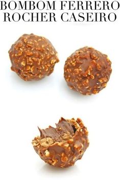 three pieces of chocolate and peanut butter truffle on a white background with text overlay