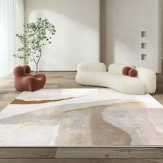 a living room filled with furniture and a rug on top of a hard wood floor