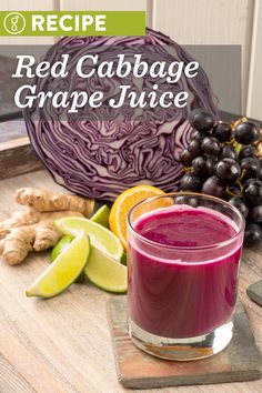 red cabbage and grape juice on a cutting board