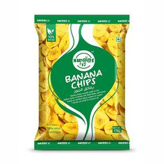 a bag of banana chips on a white background