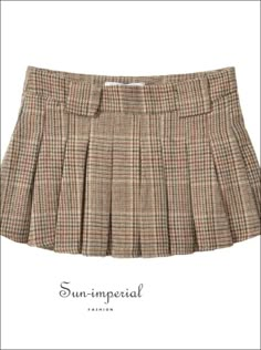 Women’s Khaki Low Waist Plaid Pleated Mini Skirt Sun-Imperial United States Pleated Skirt Aesthetic, Tan Pleated Skirt, Mini Skirt Pleated, Skirt Aesthetic, Silky Dresses, Plaid Pleated Mini Skirt, Elf Fairy, Vintage Fairy, Womens Khakis