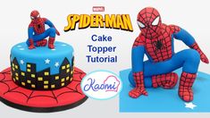 a spiderman cake topper sitting on top of a table