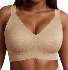 PRICES MAY VARY. Wireless Bra With Support And Lift：Xcutting uses a W-shaped soft support structure to lift and prevent sagging breasts, providing optimal support for the breasts for a more youthful look. Full back coverage and wide side panels for smoothing and support to prevent no bulges on the sides or the back. Unique Design Bra No Underwire：The seamless bras with lace floral print design for women have fully adjustable shoulder straps and back buckles, which allow you to adjust the bra to Seamless Bras, Full Figure Bra, Dance Bras, Lace Bras, Wireless Bras, Chicken Meat, Coverage Bras, Support Structure, Floral Print Design