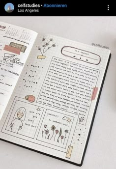 an open notebook with drawings on it