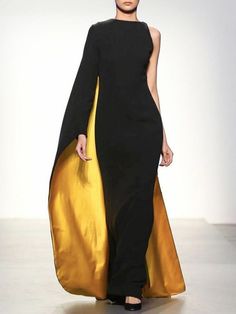 Irregularity Asymmetric Contrast Color Round-Neck Maxi Dresses BLACK-M Arab Fashion, Gorgeous Gowns, Mode Inspiration, Beautiful Gowns, Fancy Dresses, Black Maxi Dress, Couture Fashion, Look Fashion