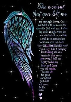 the moment that you left me poem with an angel wings on it and stars in the background