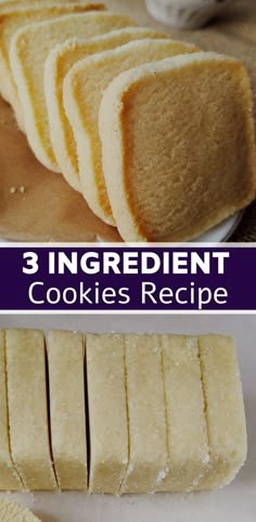 3 ingredient cookies recipe on a cutting board with text overlay that reads, 3 ingredient cookies recipe