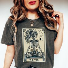 ** Please note: Orders placed after December 8 may not arrive by Christmas.  We will still do our best to fulfill all orders as quickly as possible.  We appreciate your understanding.  Happy Holidays  Unleash your spooky spirit with our Yoga Halloween Shirt! Perfect for yogis who want to combine their love for yoga with the fun of Halloween! Our shirts are made from high-quality, comfortable fabric that's perfect for practicing yoga or trick-or-treating! PRODUCT DESCRIPTION Comfort Colors® Unise Tarot Card Halloween, Yoga Halloween, Relaxed Fit Tshirt, Frenchie Mom, December 8, Hockey Mom, Workout Tshirts, Nursing Shirts, Unisex Tshirt