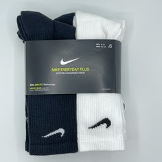 Brand New With Tags Nike Dri Fit Everyday Plus Cushion Crew Socks 6 Pack Men’s Size 8-12 New In Package 3 White Pairs 3 Black Pairs Unisex Socks Men’s Size 8-12 Women’s Size 10-13 1 Business Day Shipping White Sporty Everyday Socks, Black Casual Everyday Socks, Casual Black Socks For Everyday, Casual Black Everyday Socks, Nike White Anti-odor Socks, Black Nike Socks, White Nike Socks, Dri Fit Socks, Nike Crew Socks