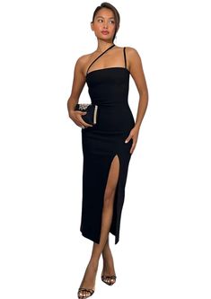 Crossed Straps Dress, Evening Midi Dress With Side Slits And Spaghetti Straps, Formal Spaghetti Strap Midi Dress For Party Season, Formal Midi Dress With Spaghetti Straps For Party Season, Elegant Strapped Midi Dress For Evening, Formal Midi Dress With Side Slits And Spaghetti Straps, Spring Midi Dress With Crisscross Straps For Night Out, Chic Dresses With Side Slits For Prom Season, Chic Prom Dresses With Side Slits